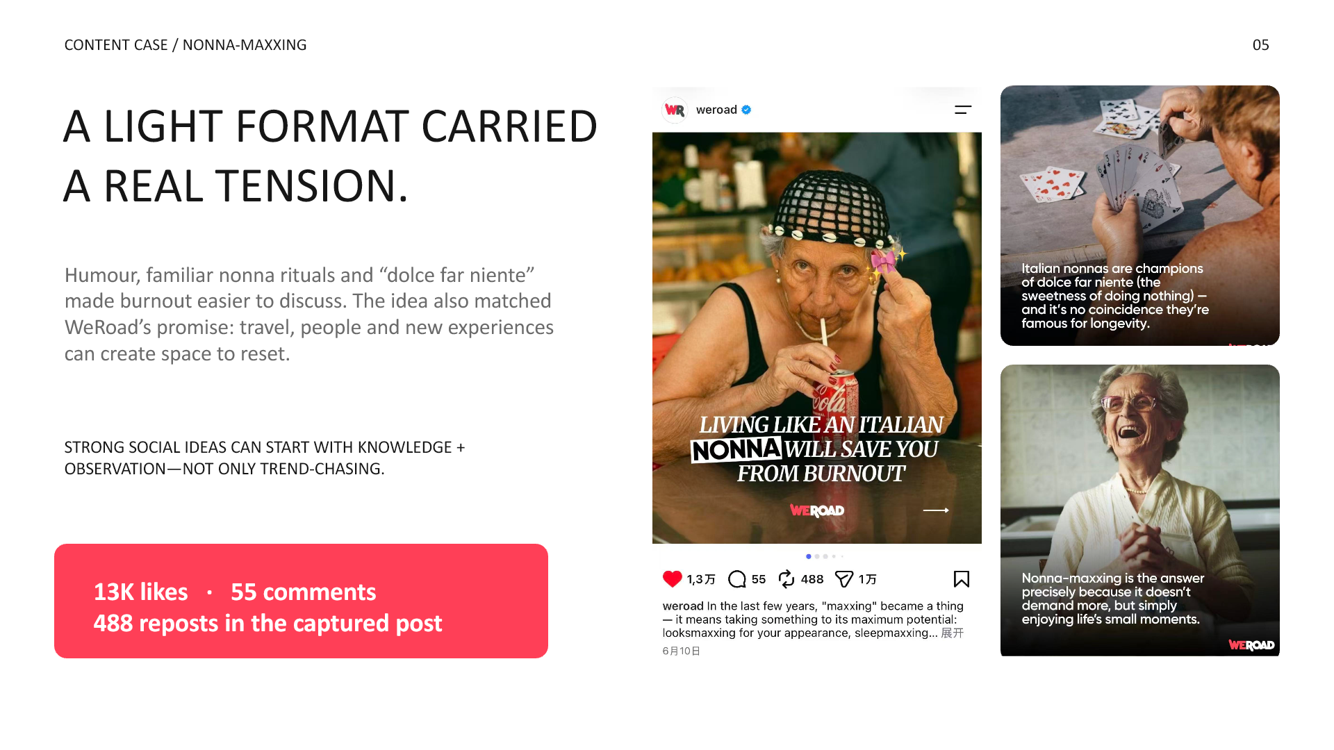 Nonna-maxxing social content case about burnout and Italian everyday life.